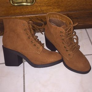 F21 Brown Suede Chunky Heel Ankle Booties